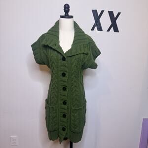 Vintage Y2K Green Chunky Knit Cardigan Dress Button Up Indie Grunge Fairy P S